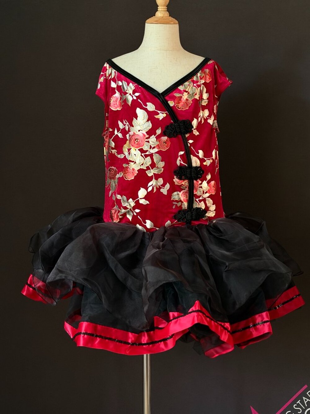 Weissman Burgundy Floral Velvet Dress Organza Skirt Dance Costume Hairpiece XLC